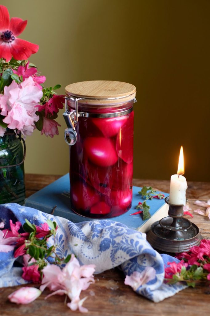 Beet Pickled Eggs in a jar