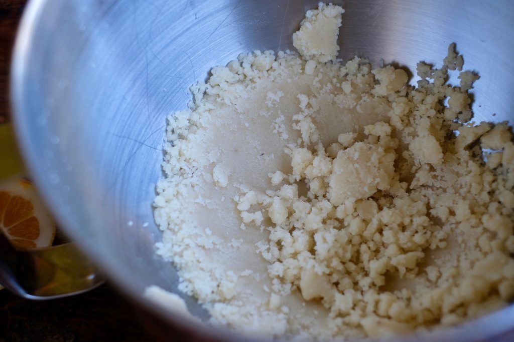 Creaming almond paste and sugar together