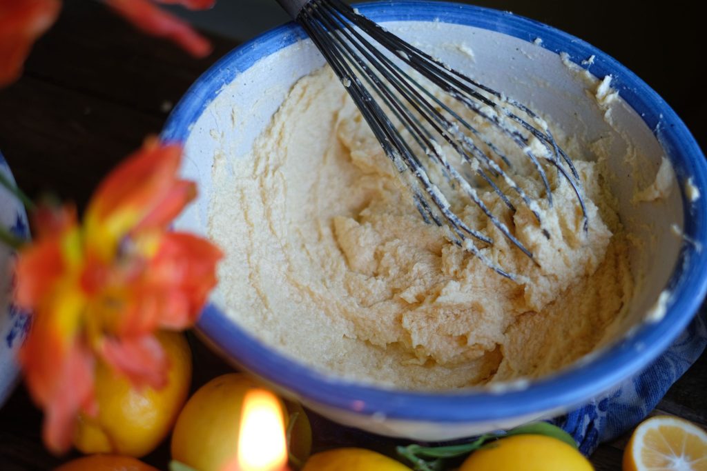 Loaf cake batter and whisk