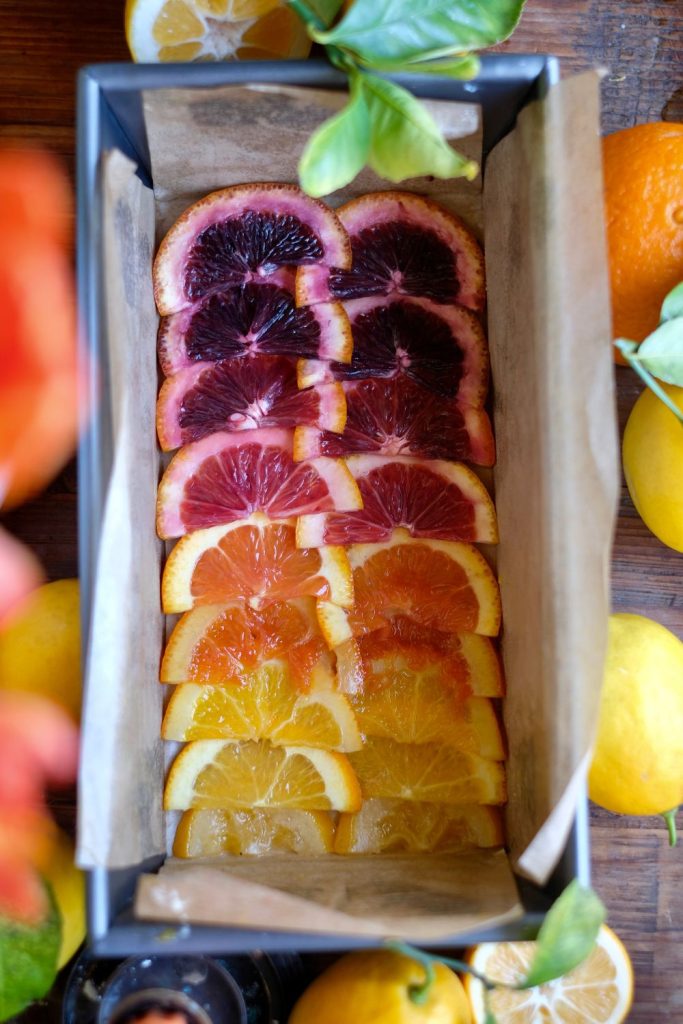 Ombre citrus slices in loaf pan