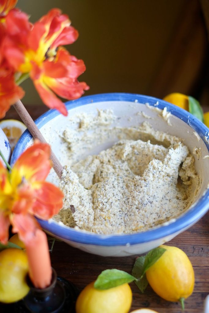 Poppyseed and citrus loaf cake batter