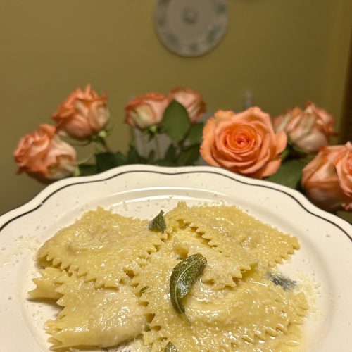 Mushroom ravioli with brown butter sage sauce