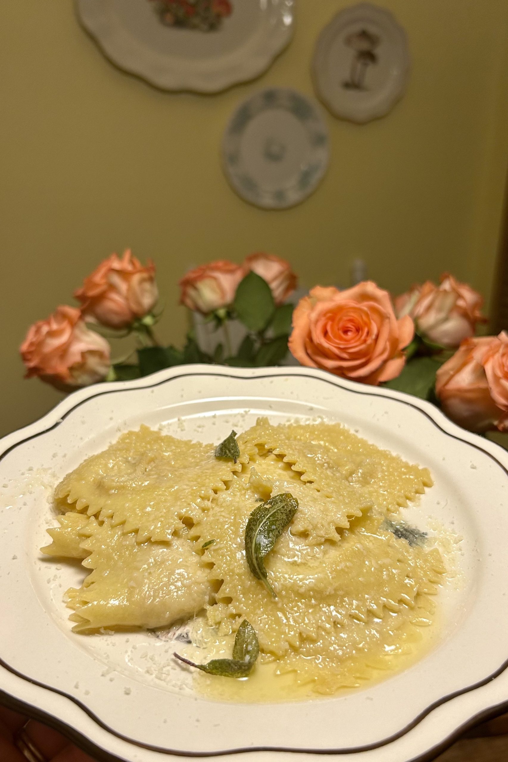 Mushroom ravioli with brown butter sage sauce