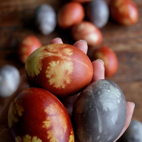 Natural Dye Ukrainian Easter Eggs with Herb Imprints