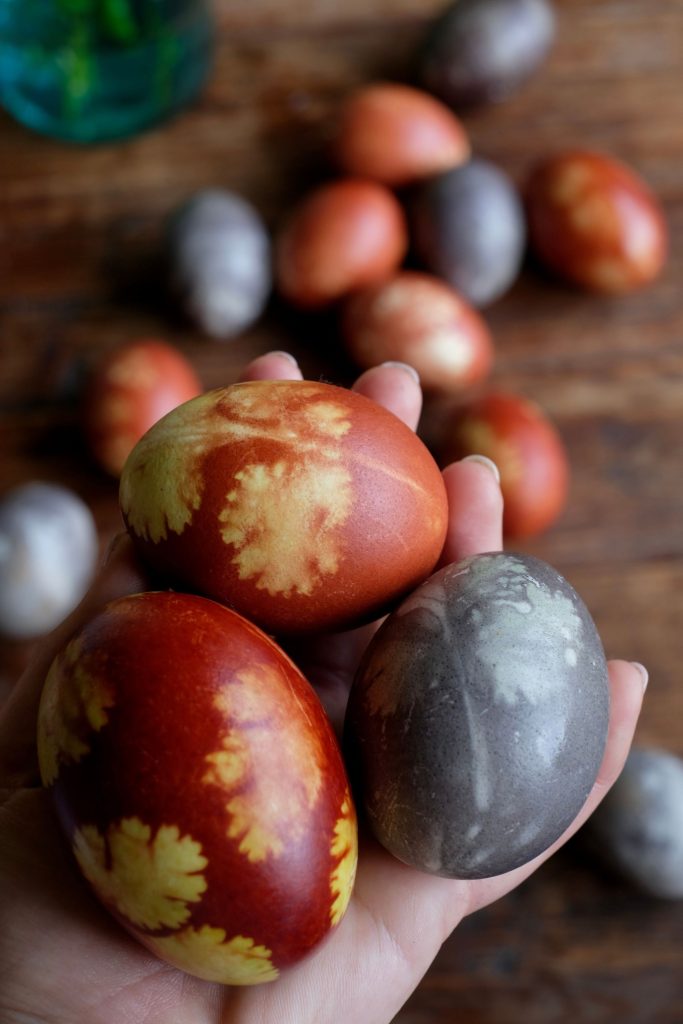 Natural Dye Ukrainian Easter Eggs with Herb Imprints