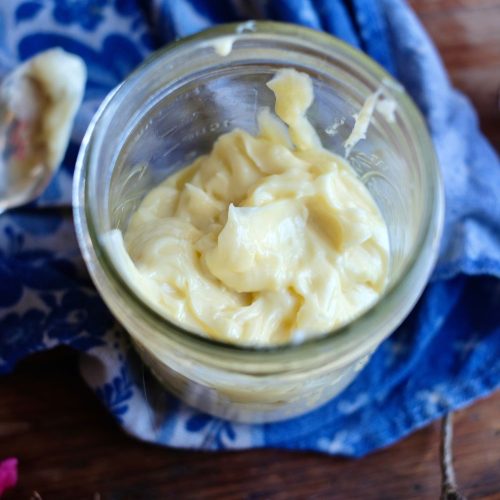 From scratch Egg Yolk Mayonnaise in jar